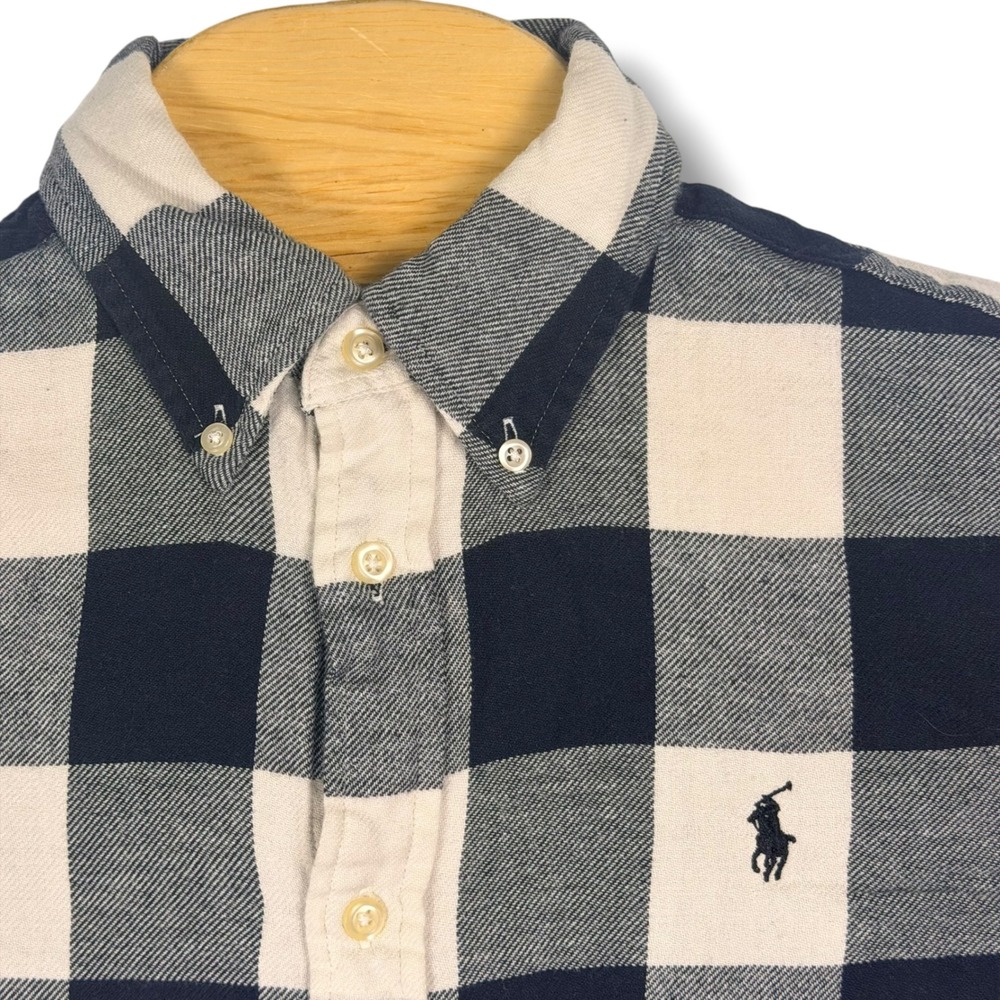 Ralph Lauren Button Down Men M Black White Buffalo Plaid Classic Flannel Shirt